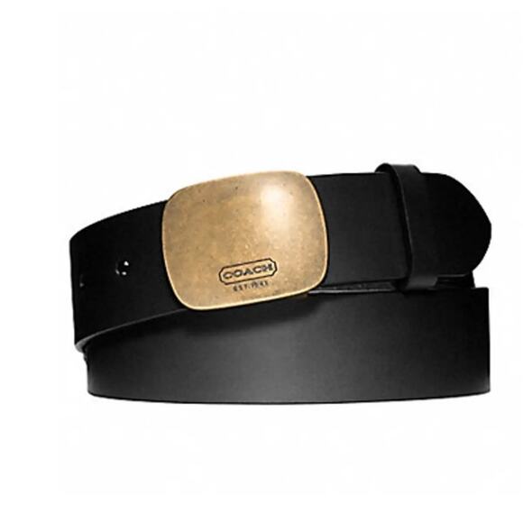 Coach Black Leather Plaque Buckle Belt 36" - Picture 1 of 8